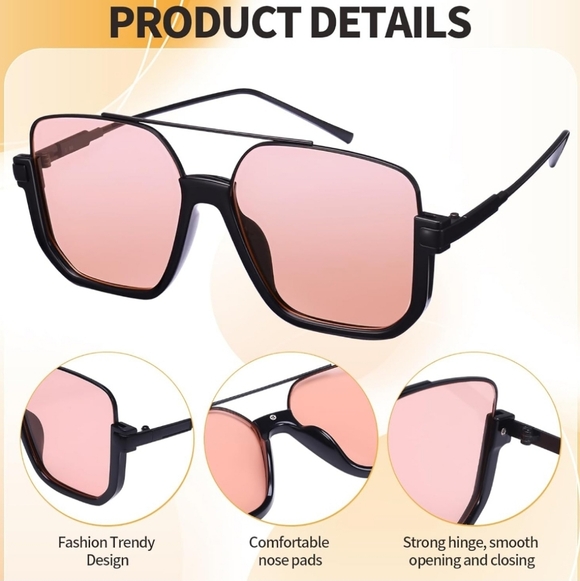 NEW Retro Oversized Sunglasses | Black & Gold | Semi Rimless - Black Tint Lenses - Picture 7 of 9